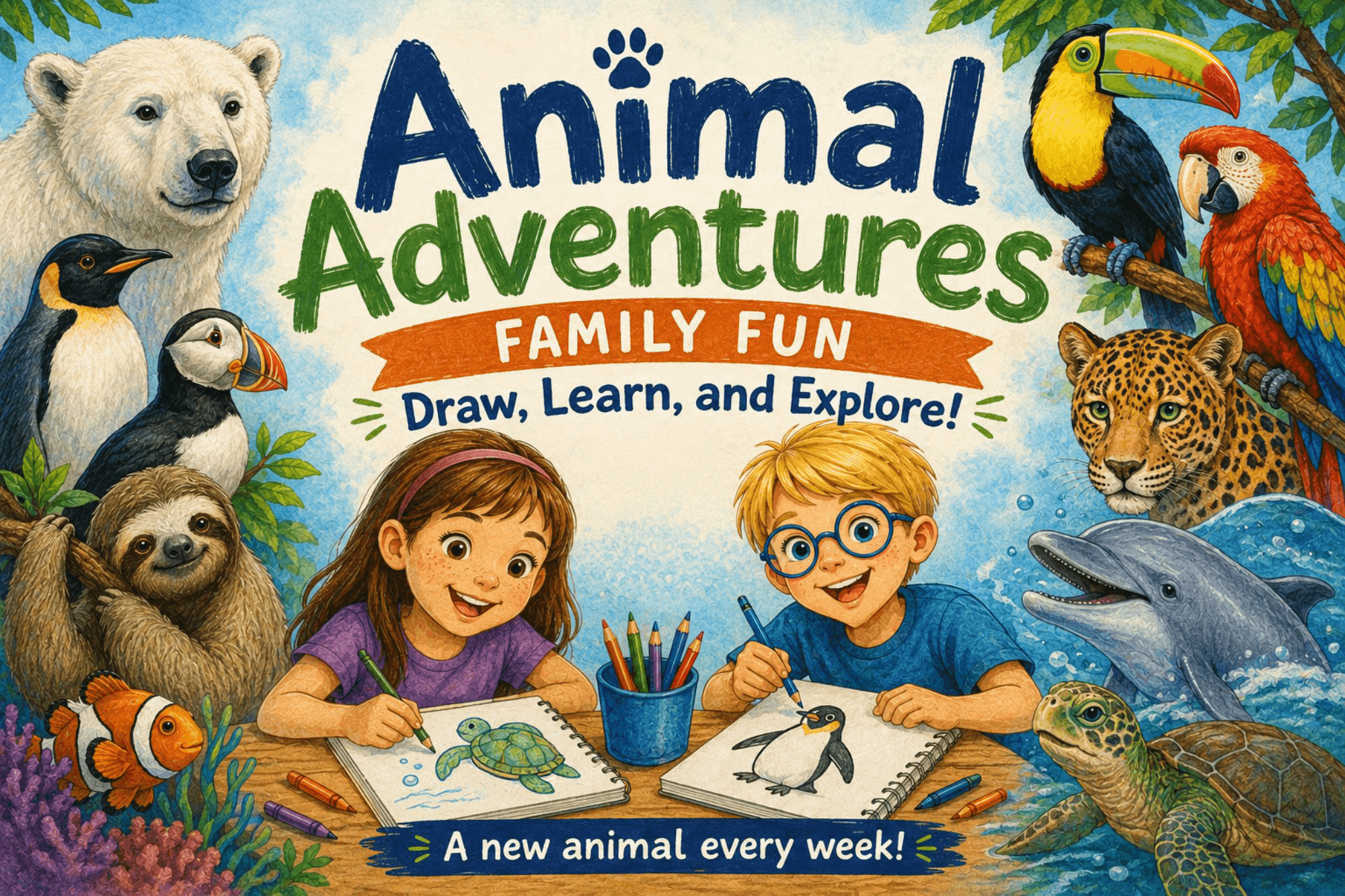 Animal Adventures Family Fun: Draw, Learn, and Explore!  - WonderWell Learning