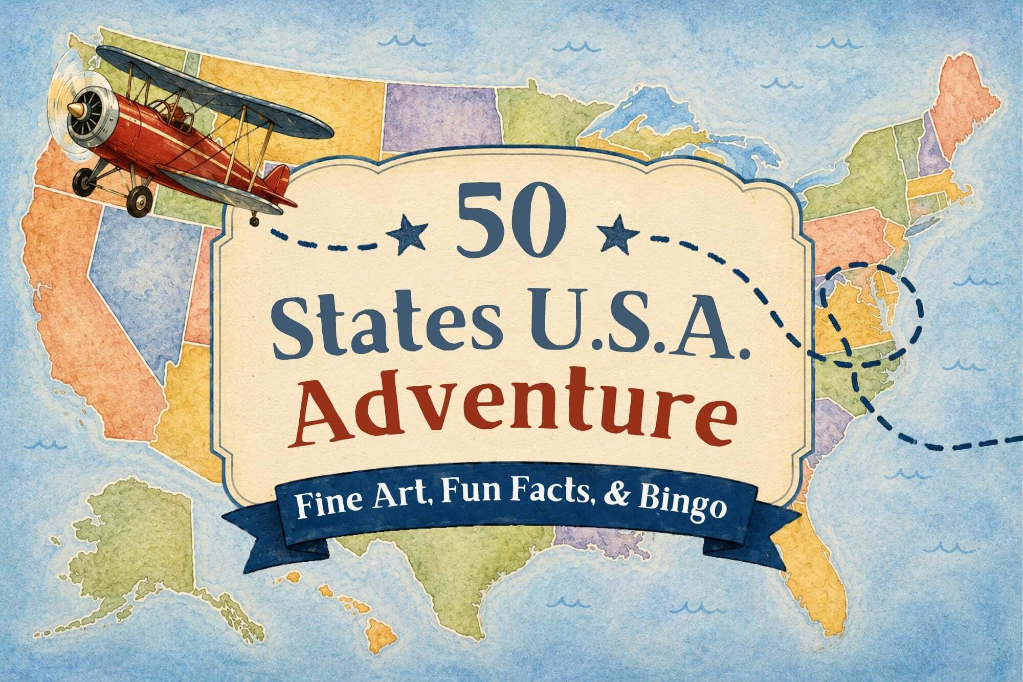 50 States U.S.A. Adventure: Fine Art, Fun Facts, and Bingo 